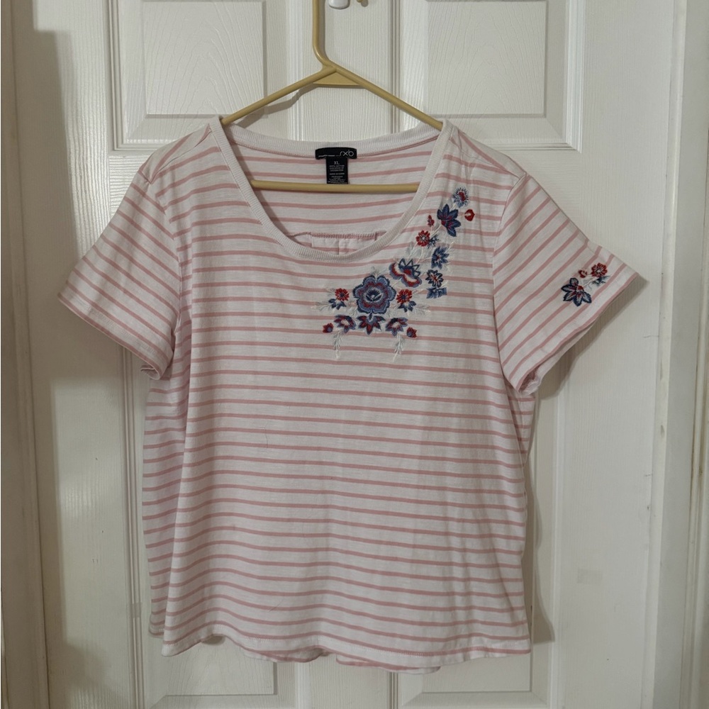 RXB Pink and White Striped Floral Top